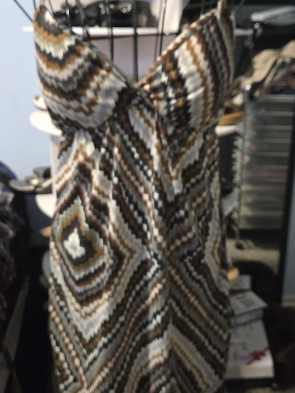 Weavers Brown, White & Black Geometric Midi Dress